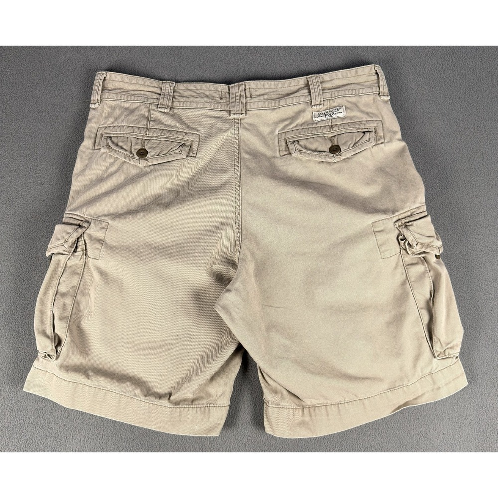 Polo Ralph Lauren Cargo Shorts Mens 38 Beige Khaki Baggy Distressed Logo Y2K - Picture 3 of 11